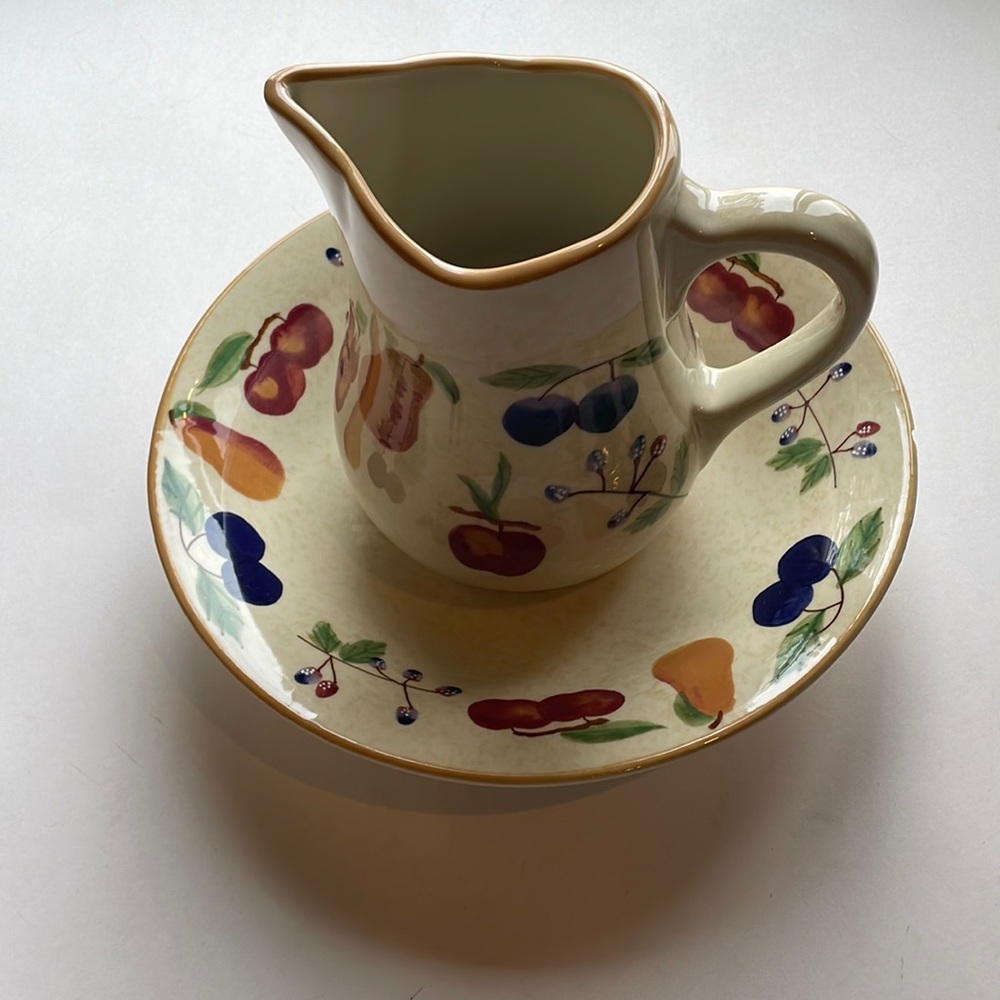 Longaberger Fruit Medley Pitcher & Bowl pottery set. Made in the USA